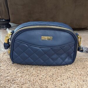 Joy & Iman Navy Quilted Crossbody with Gold Hardware
